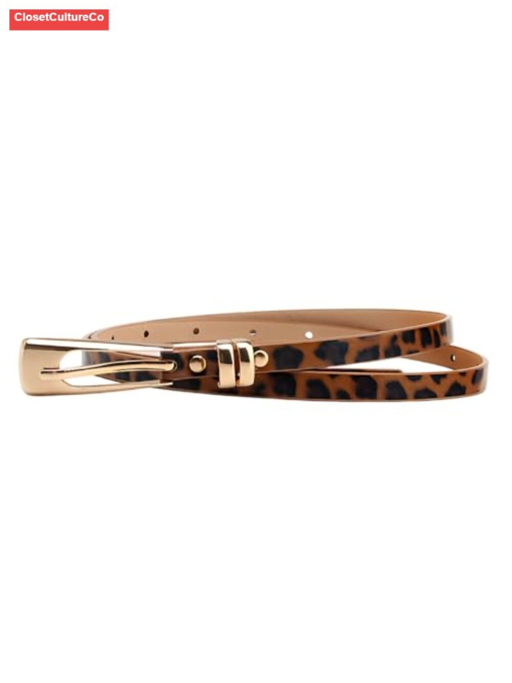 Leopard Print Faux Leather Thin Belt Adjustable High Waist Fashion